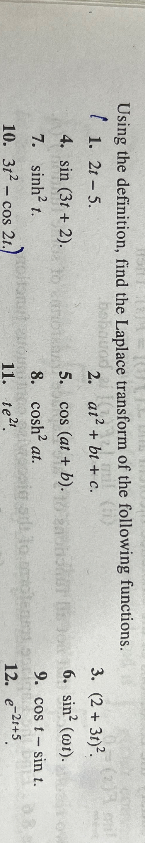 Solved Using The Definition Find The Laplace Transform Of Chegg Com