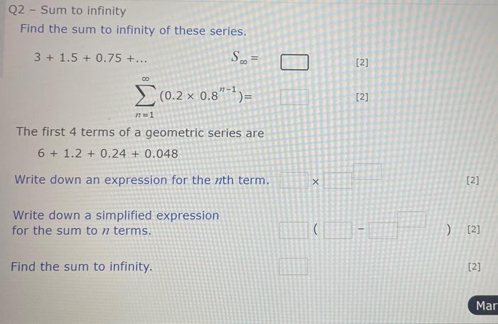 Solved Q2 - Sum to infinity Find the sum to infinity of | Chegg.com