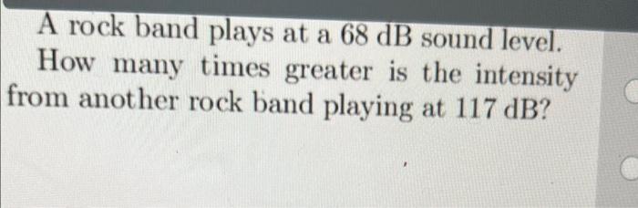Solved A rock band plays at a 68 dB sound level. How many | Chegg.com