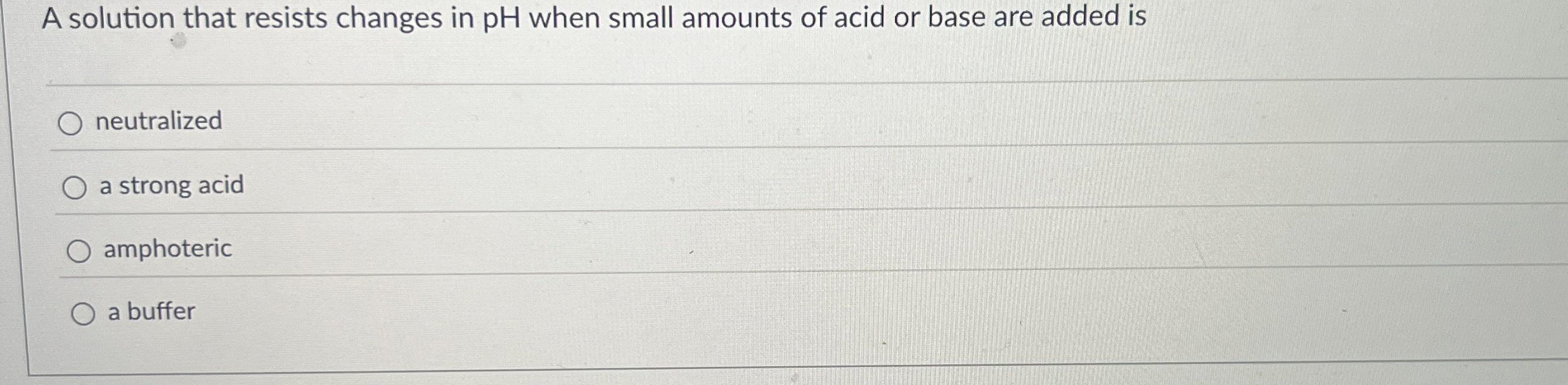 Solved A solution that resists changes in pH when small | Chegg.com