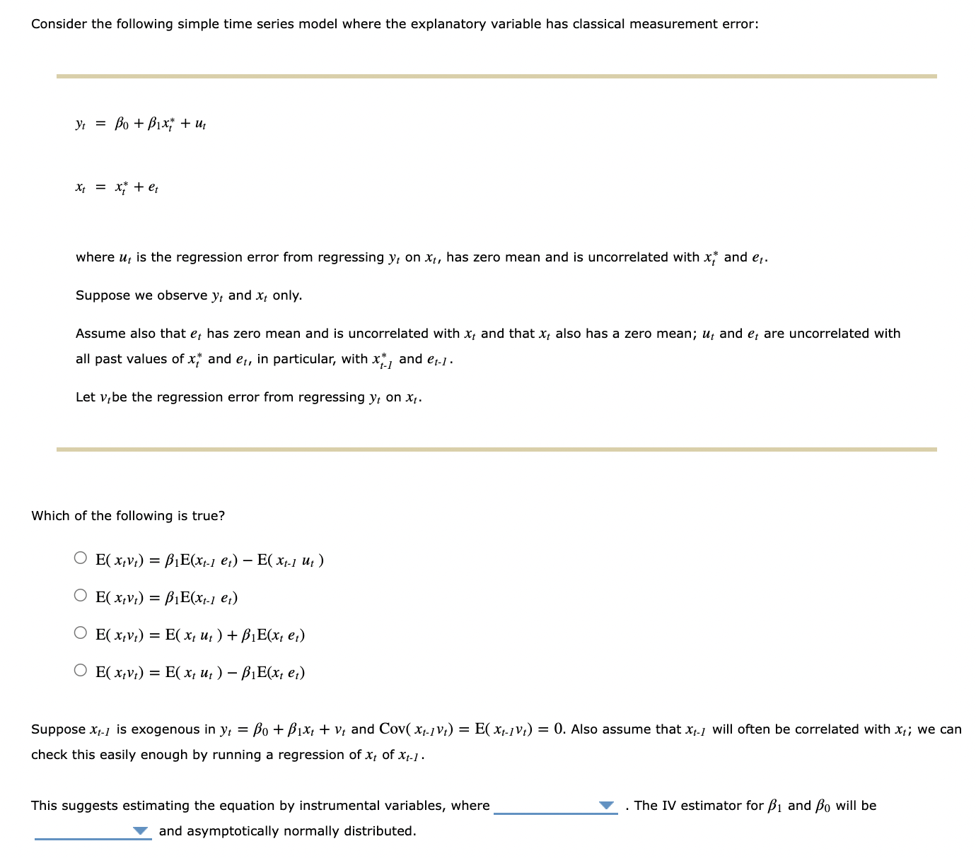 Solved Consider the following simple time series model where | Chegg.com