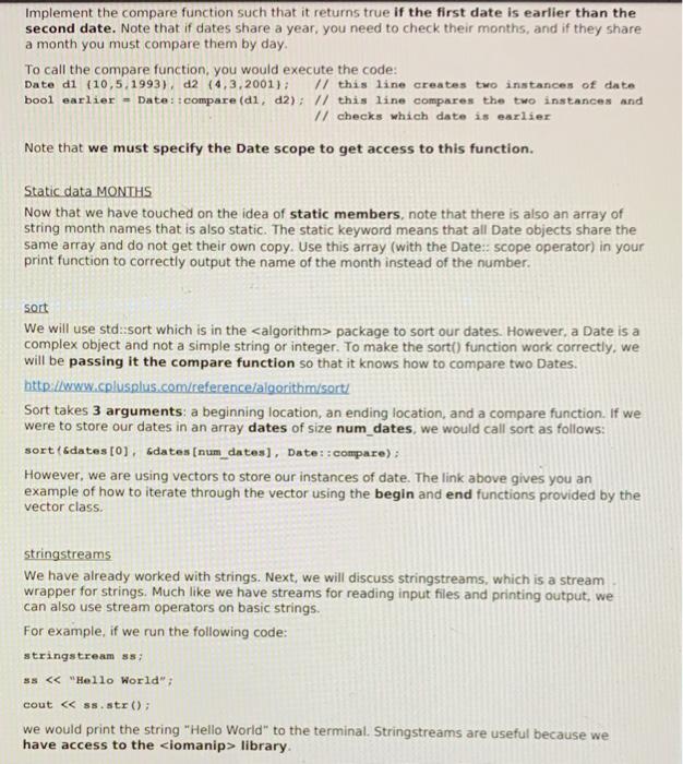 Solved Lab Instructions Create four files, main.cpp, Date.h, | Chegg.com