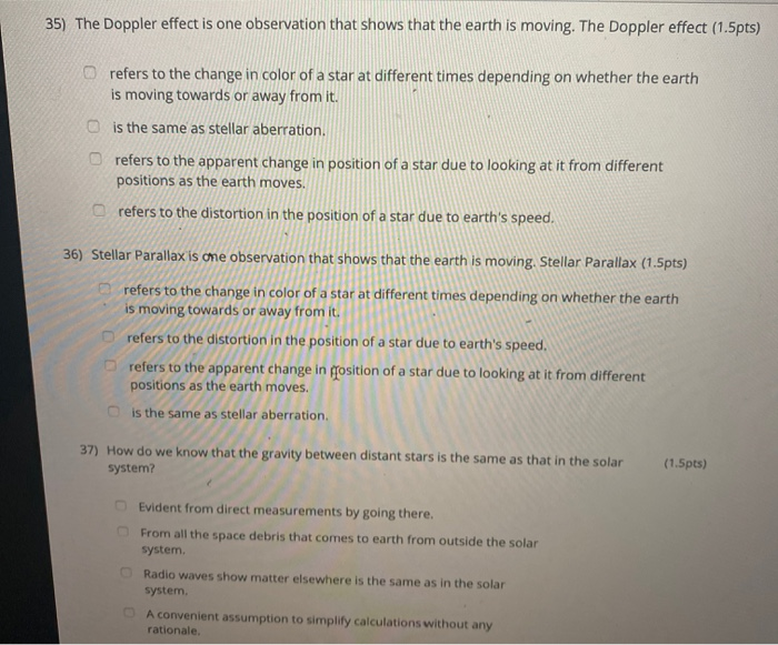 Solved 35) The Doppler effect is one observation that shows | Chegg.com