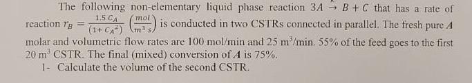 Solved The following non-elementary liquid phase reaction | Chegg.com
