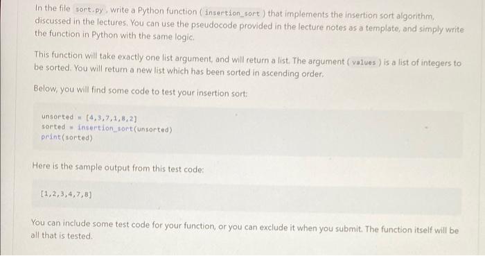 Solved In the file sort.py write a Python function | Chegg.com