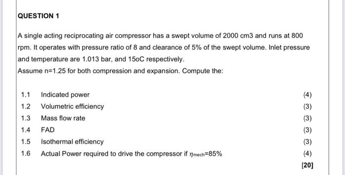 Solved A single acting reciprocating air compressor has a | Chegg.com