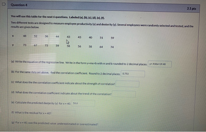 Solved Question 4 2.1 pts You will use this table for the | Chegg.com