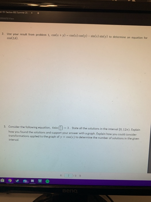 Solved M151 Section 802 Summer 20 806609/View 2. Use your | Chegg.com