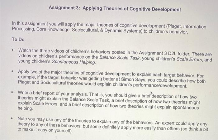 Solved Assignment 3 Applying Theories of Cognitive Chegg