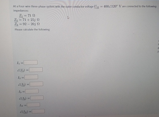 Solved At a Four-wire three-phase system with the outer | Chegg.com image.