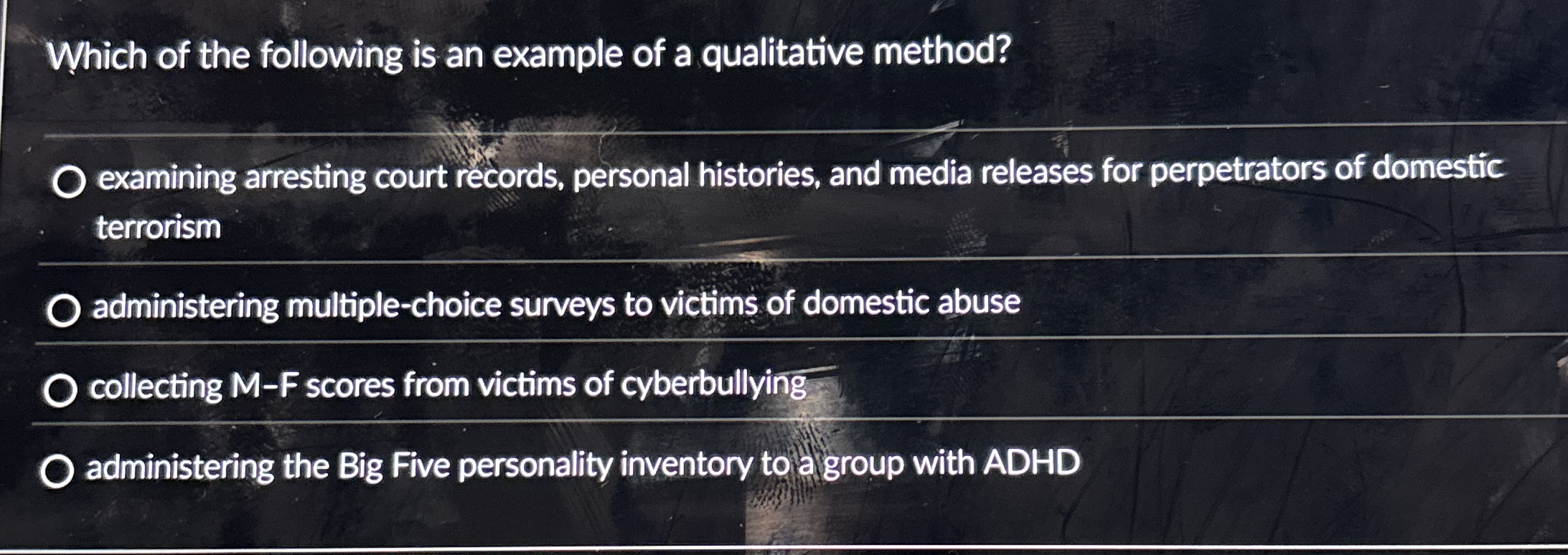 Which of the following is an example of a qualitative | Chegg.com