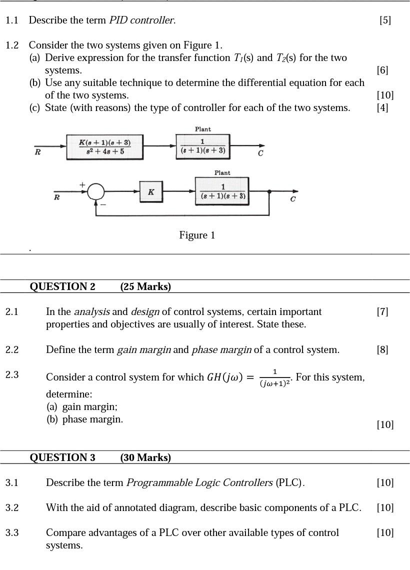 Solved 1.1 Describe the term PID controller. [5] [6] 1.2 | Chegg.com