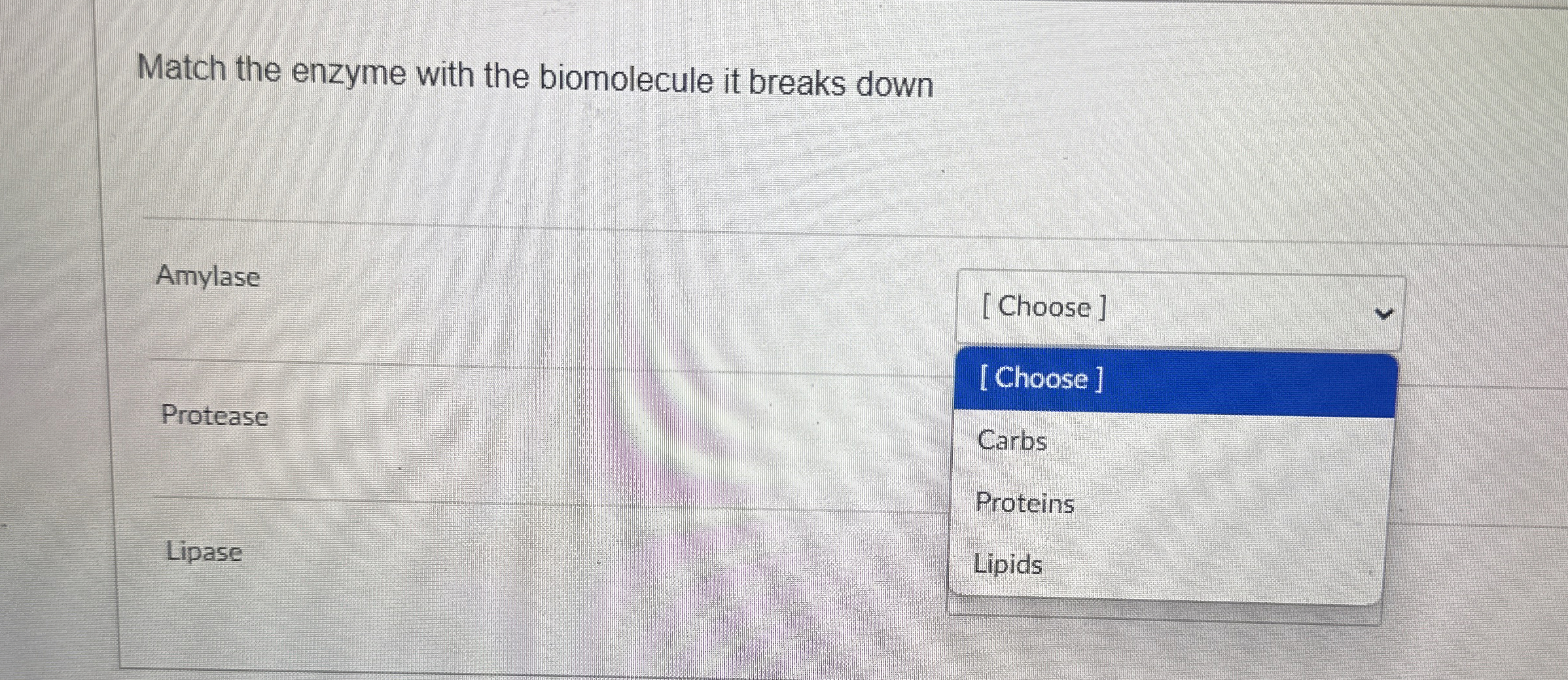 Solved Match the enzyme with the biomolecule it breaks