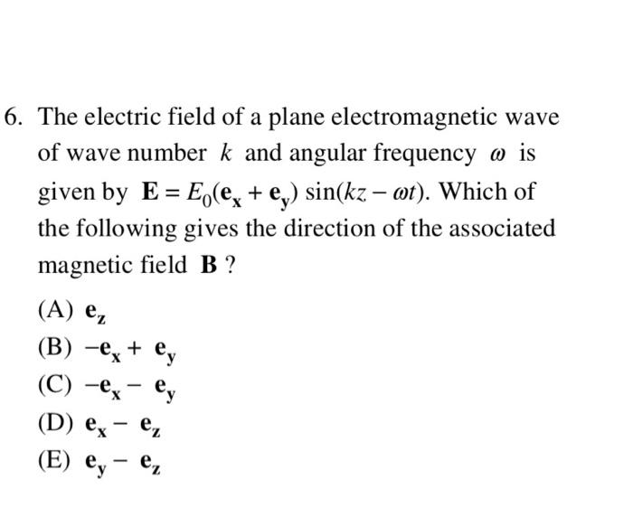 Solved 6. The Electric Field Of A Plane Electromagnetic Wave 