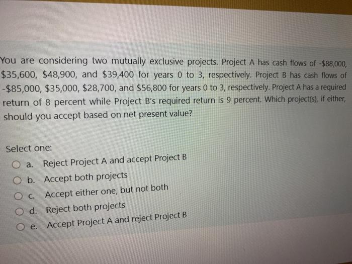 Solved You are considering two mutually exclusive projects. | Chegg.com