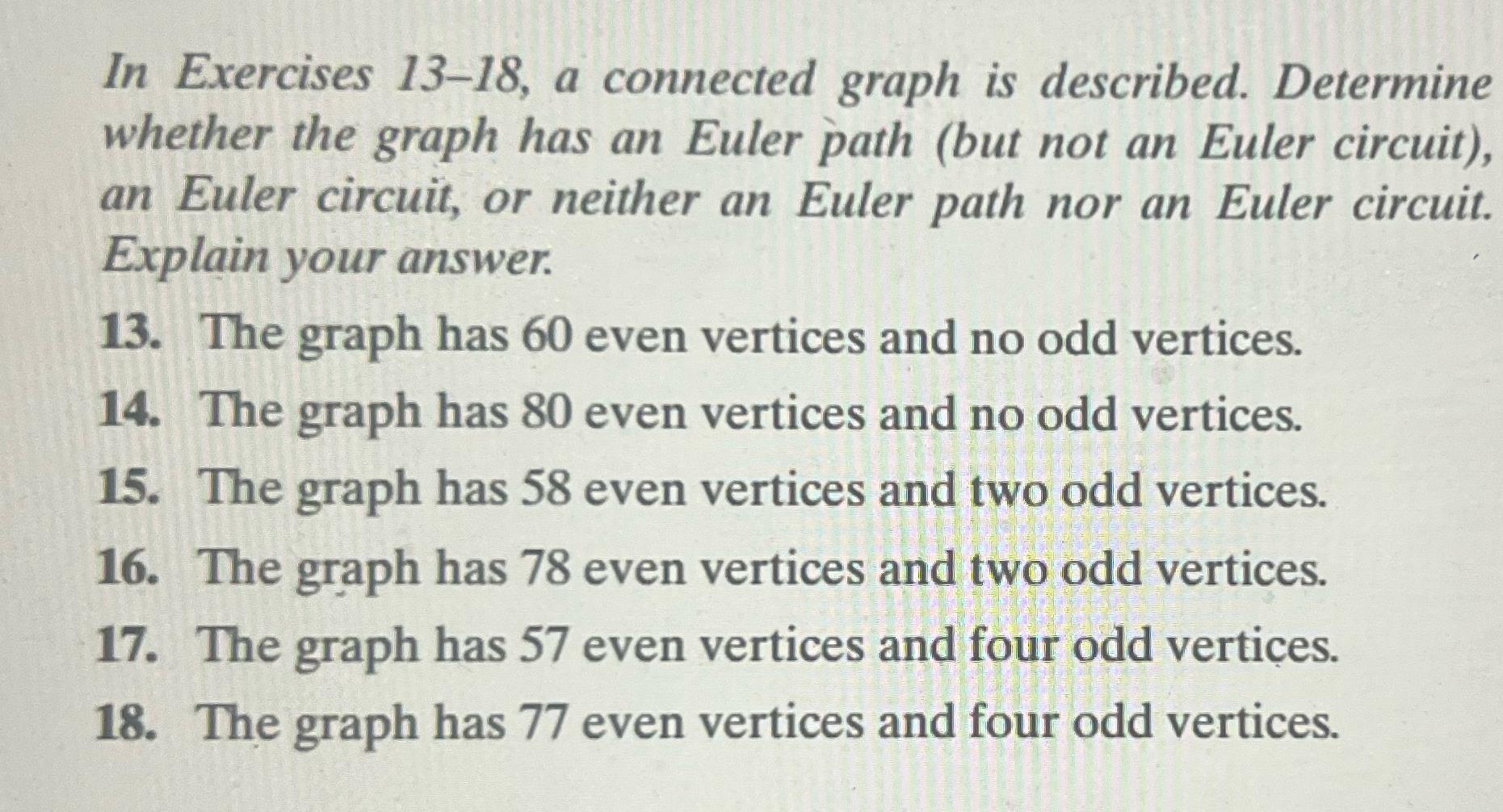 Solved In Exercises 13-18, ﻿a connected graph is described. | Chegg.com