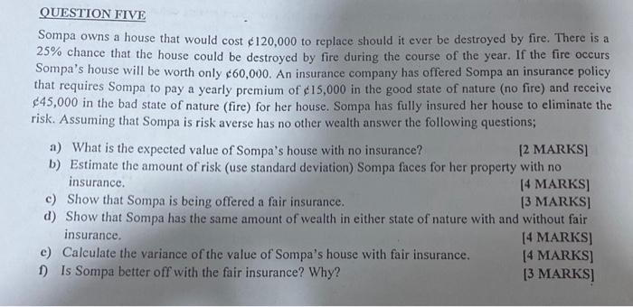 Solved QUESTION FIVE Sompa owns a house that would cost \\( | Chegg.com