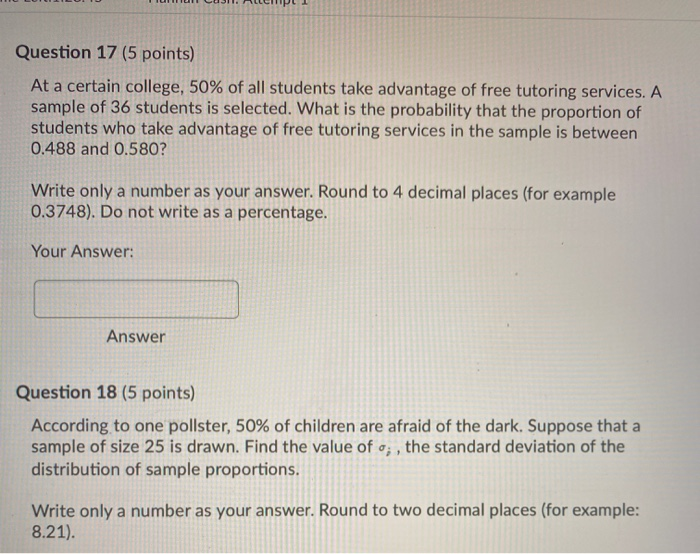 Solved Question 17 (5 points) At a certain college, 50% of | Chegg.com