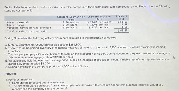 Solved 1. For direct materials: a. Compute the price and | Chegg.com