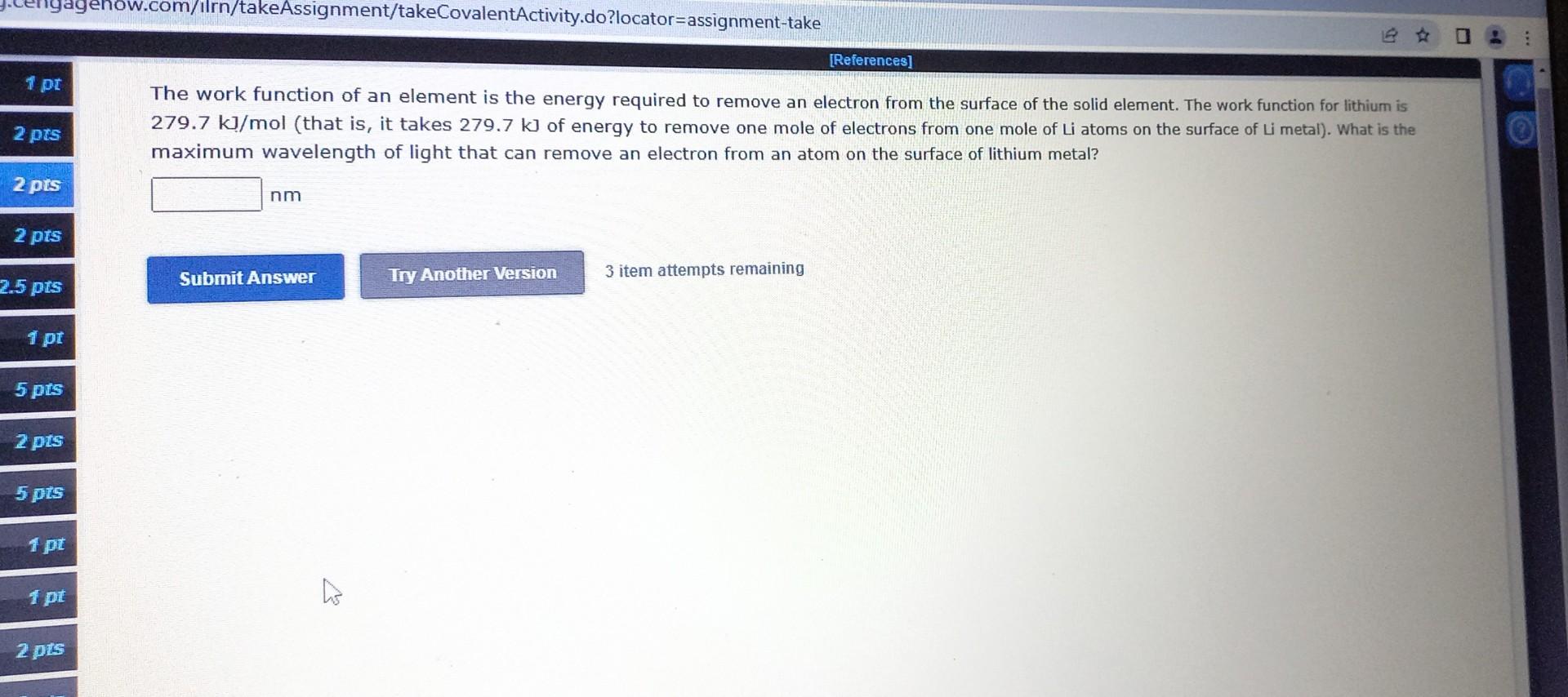 Solved The work function of an element is the energy | Chegg.com