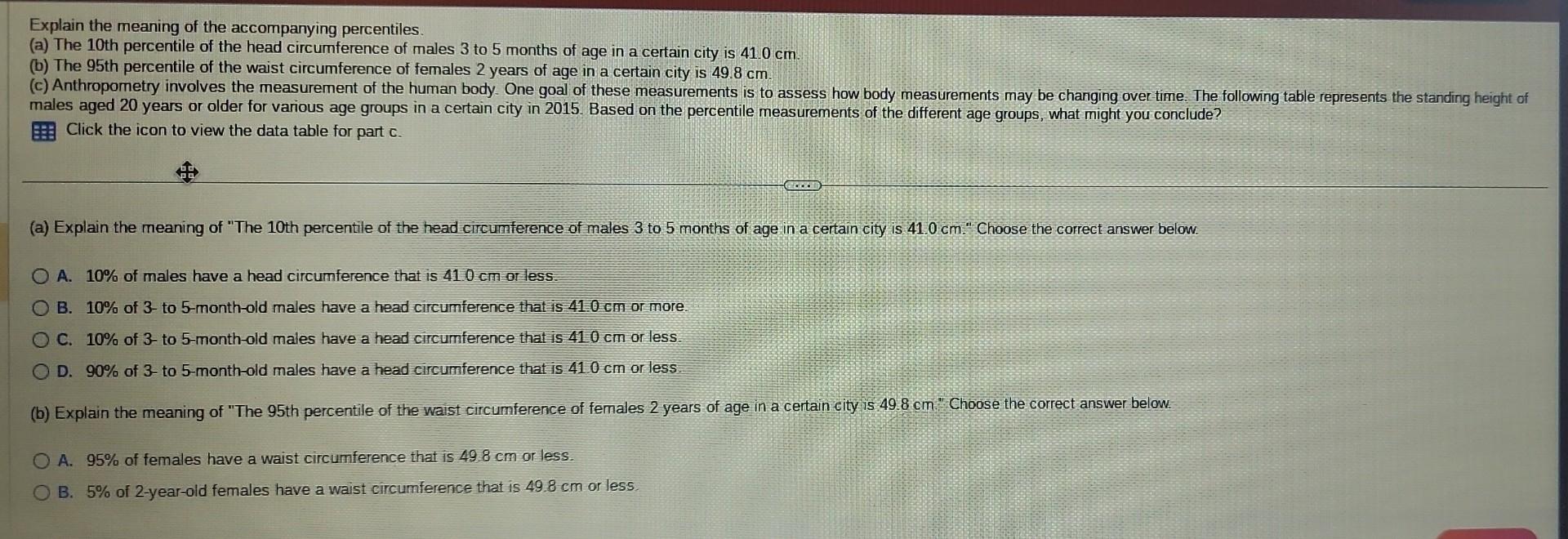 Solved Explain The Meaning Of The Accompanying Percentiles. | Chegg.com