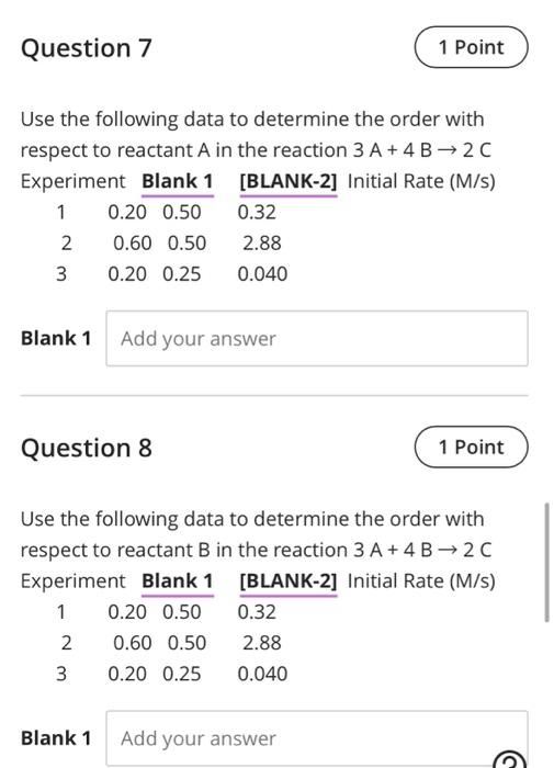Solved Use the following data to determine the order with | Chegg.com