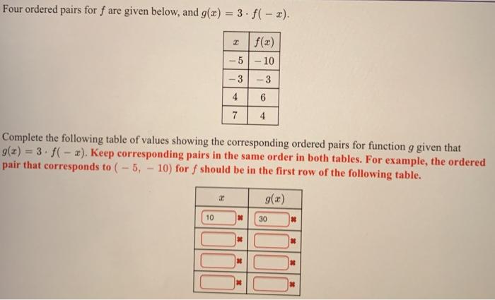 Solved Four ordered pairs for f are given below and g x