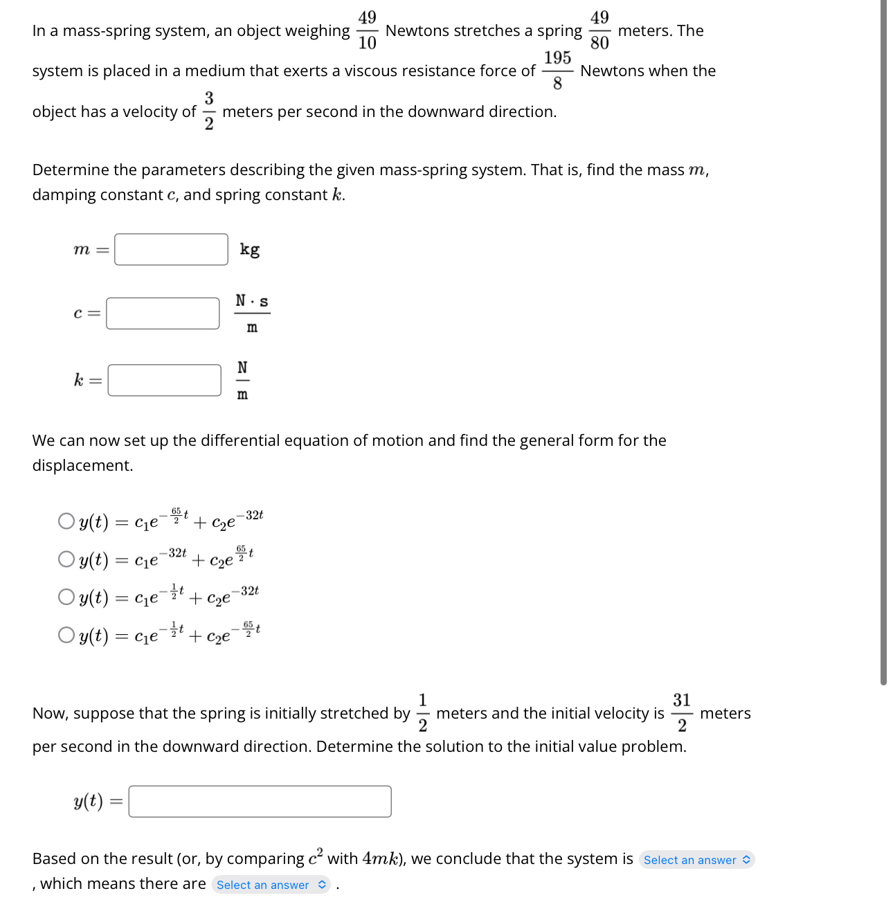 solved-in-a-mass-spring-system-an-object-weighing-4910-chegg