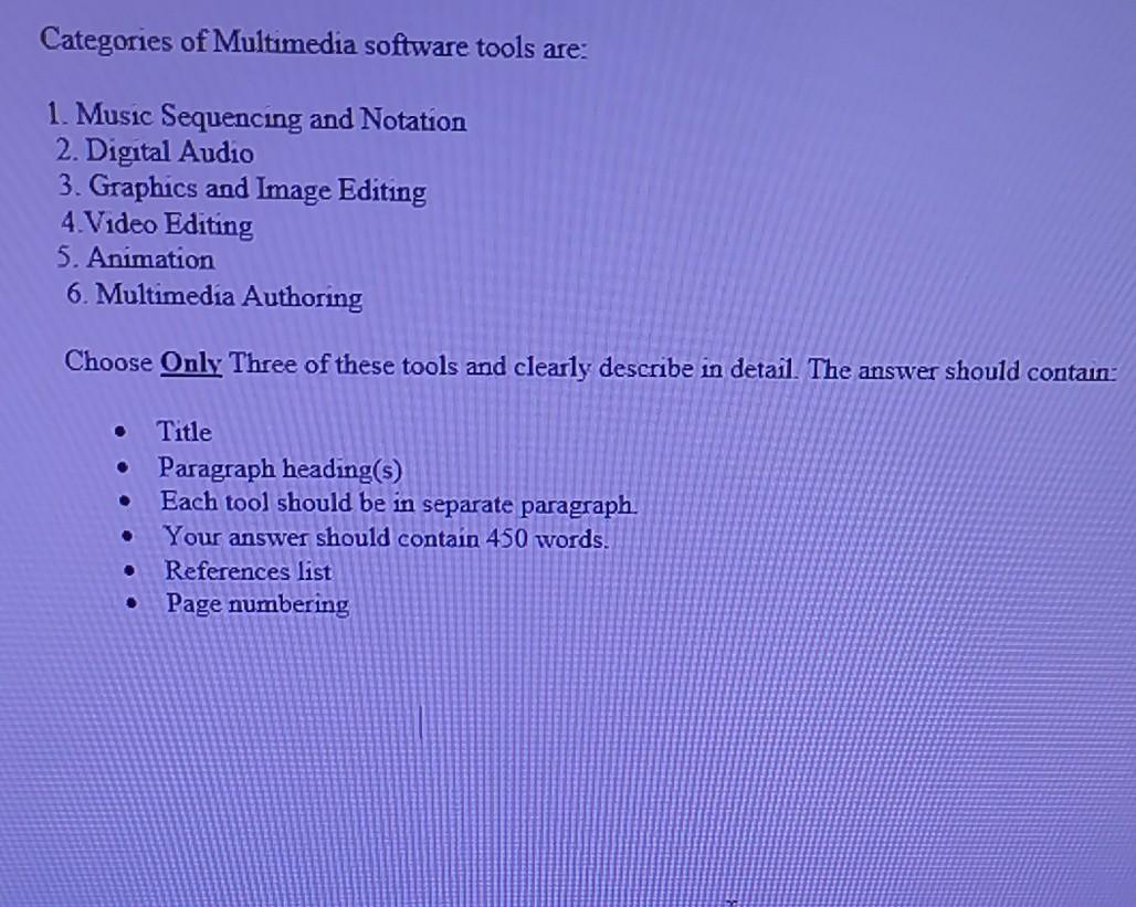 Solved Categories of Multimedia software tools are 1. Music