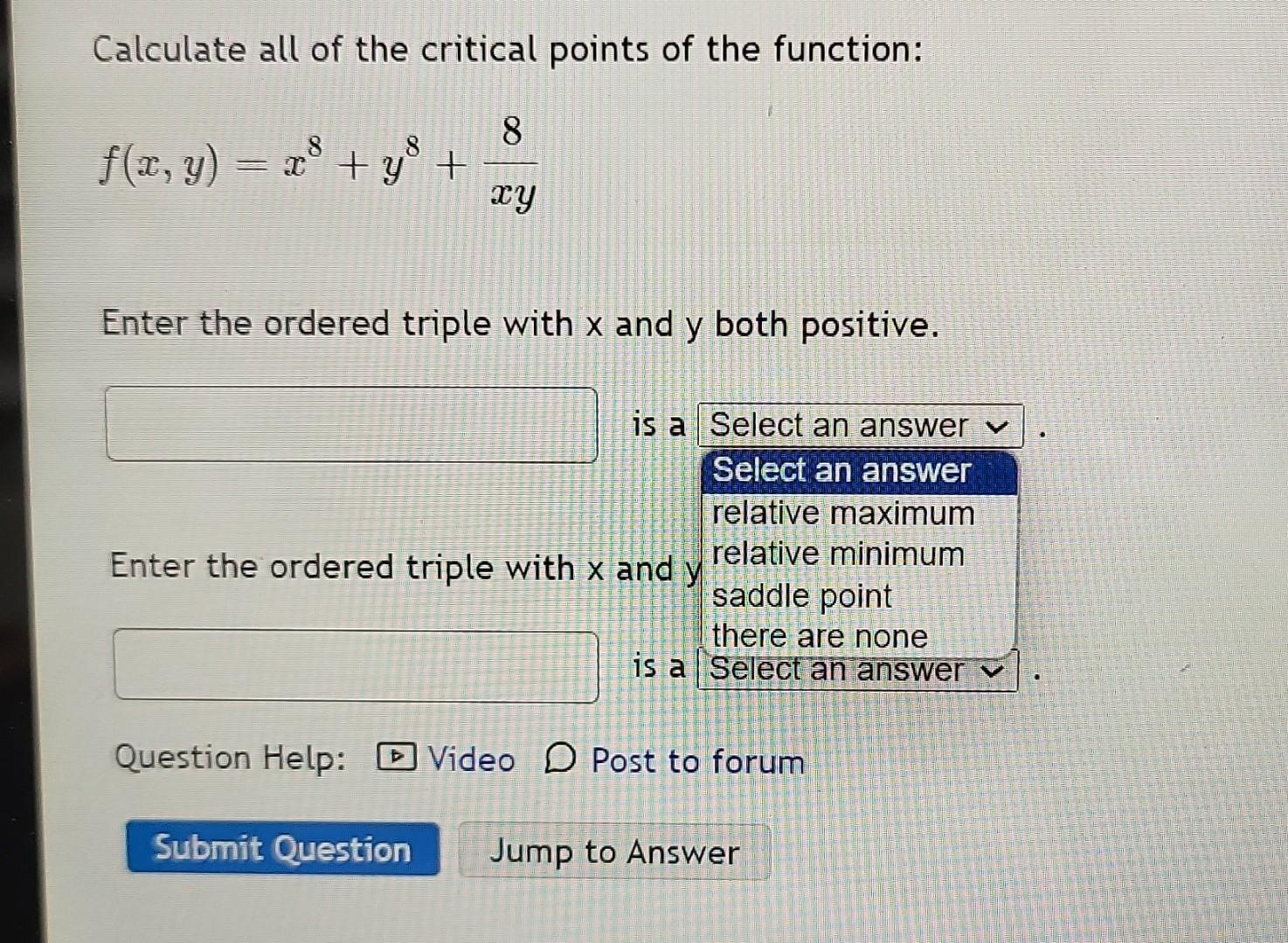 Solved Calculate all of the critical points of the function: | Chegg.com