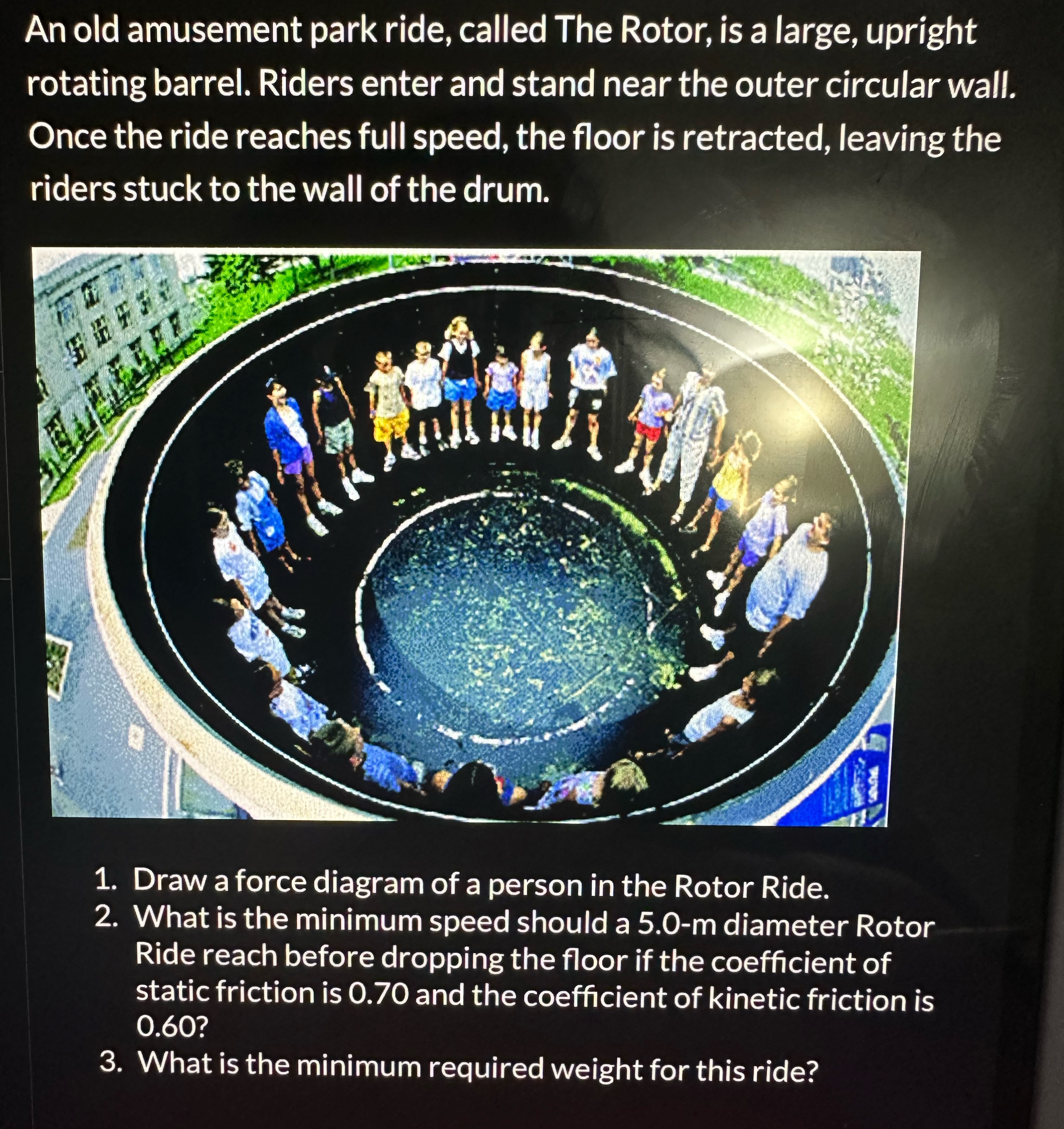 Solved An old amusement park ride, called The Rotor, is a | Chegg.com