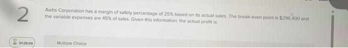 Solved Awtis Corporation has a margin of safety percentage | Chegg.com