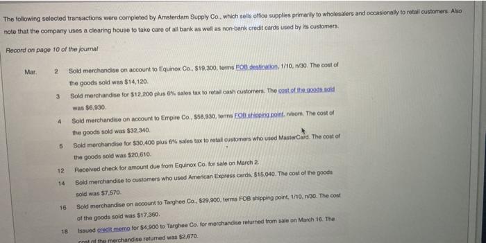 Solved The Following Selected Transactions Were Completed By | Chegg.com