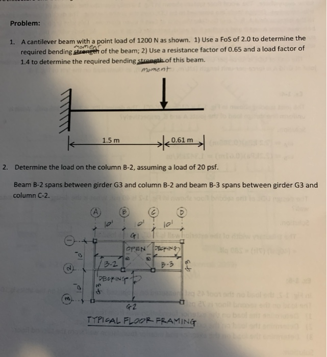 Solved Problem: 1. A cantilever beam with a point load of | Chegg.com