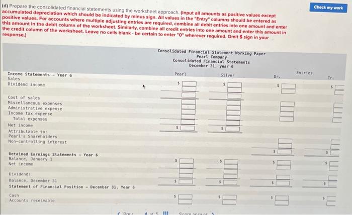 (d) Prepare the consolidated financial statements | Chegg.com