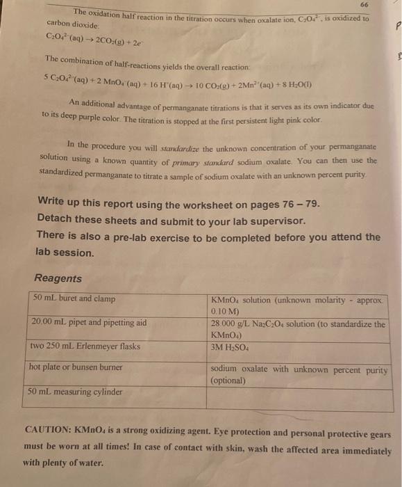 Solved In this experiment you will perform a REDOX TITRATION