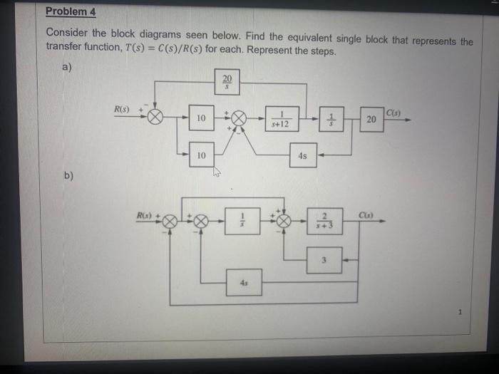 Solved Consider The Block Diagrams Seen Below. Find The | Chegg.com