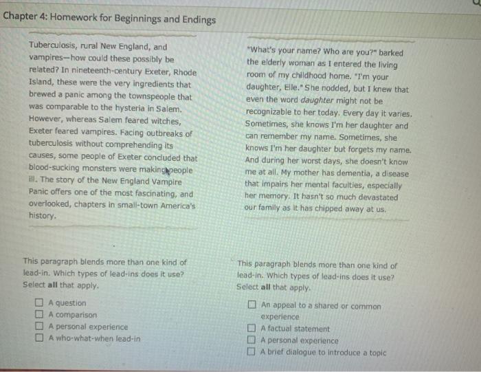 Chapter 4: Homework for Beginnings and Endings 1. | Chegg.com