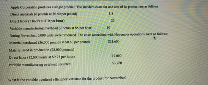 Solved Apple Corporation produces a single product. The | Chegg.com