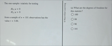 Solved The one-sample r ﻿statistic for | Chegg.com
