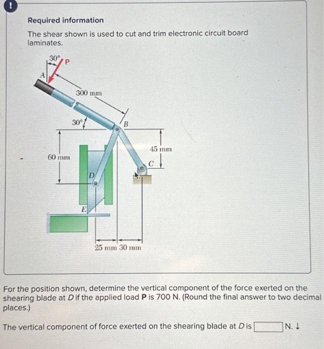 Solved ! Required information The shear shown is used to cut | Chegg.com