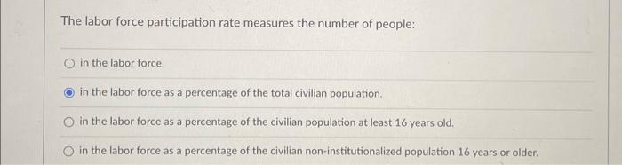 Solved The Labor Force Participation Rate Measures The | Chegg.com