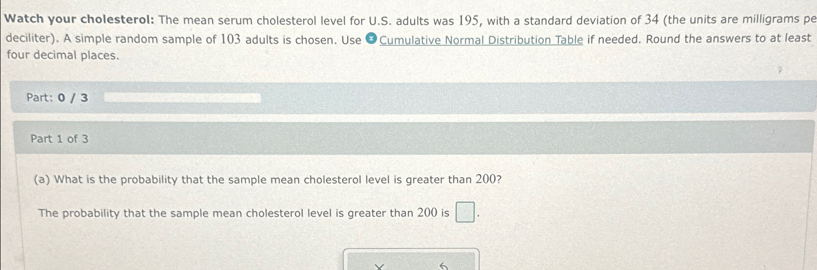 Solved Watch Your Cholesterol The Mean Serum Cholesterol Chegg