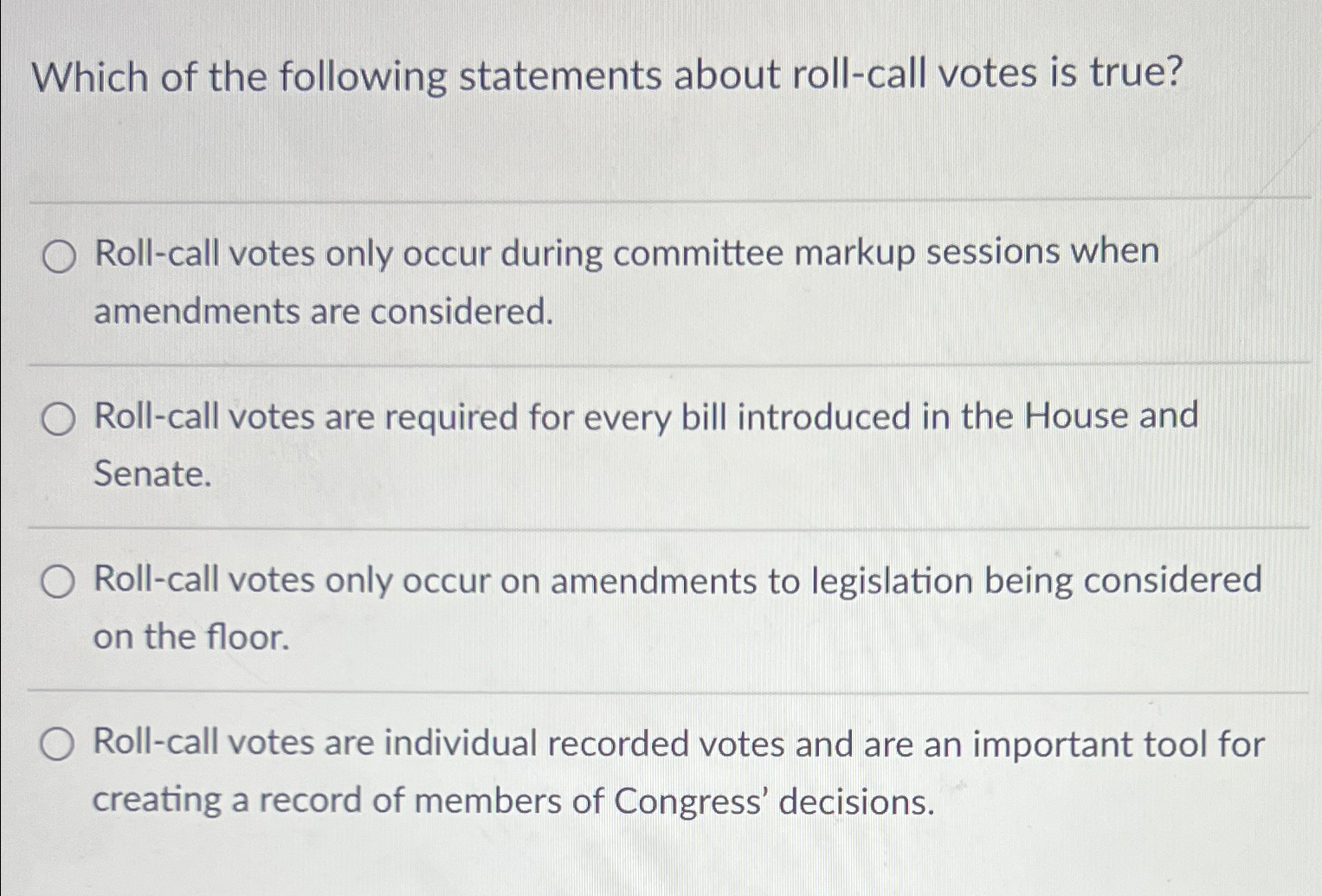 roll call vote definition quizlet