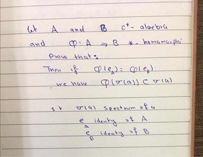 Solved Let А. And Ct Algebra B PA And B * Homomorphi Prove | Chegg.com