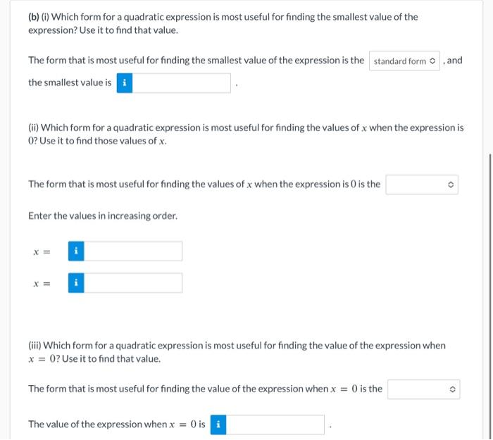 Solved (a) The standard form for a quadratic expression is | Chegg.com
