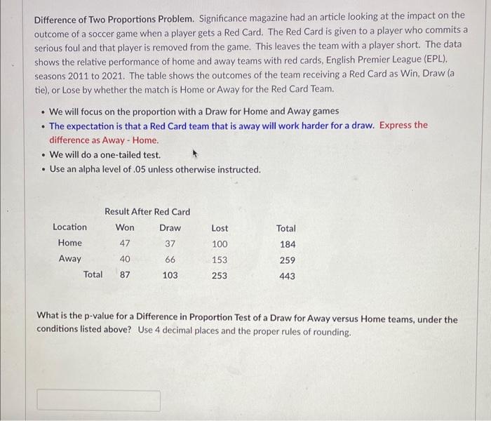 Solved Difference of Two Proportions Problem. Significance | Chegg.com
