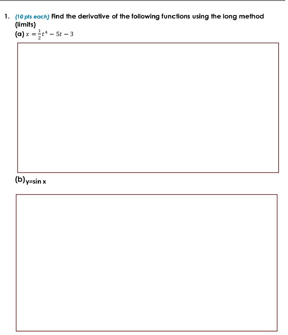Solved 1. (10 pts each) Find the derivative of the following | Chegg.com