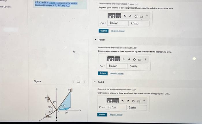 Solved ase Options It F=180 lb in (Figure 1), determine the | Chegg.com