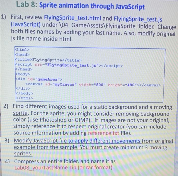 Lab 8: Sprite animation through JavaScript 1) First, 